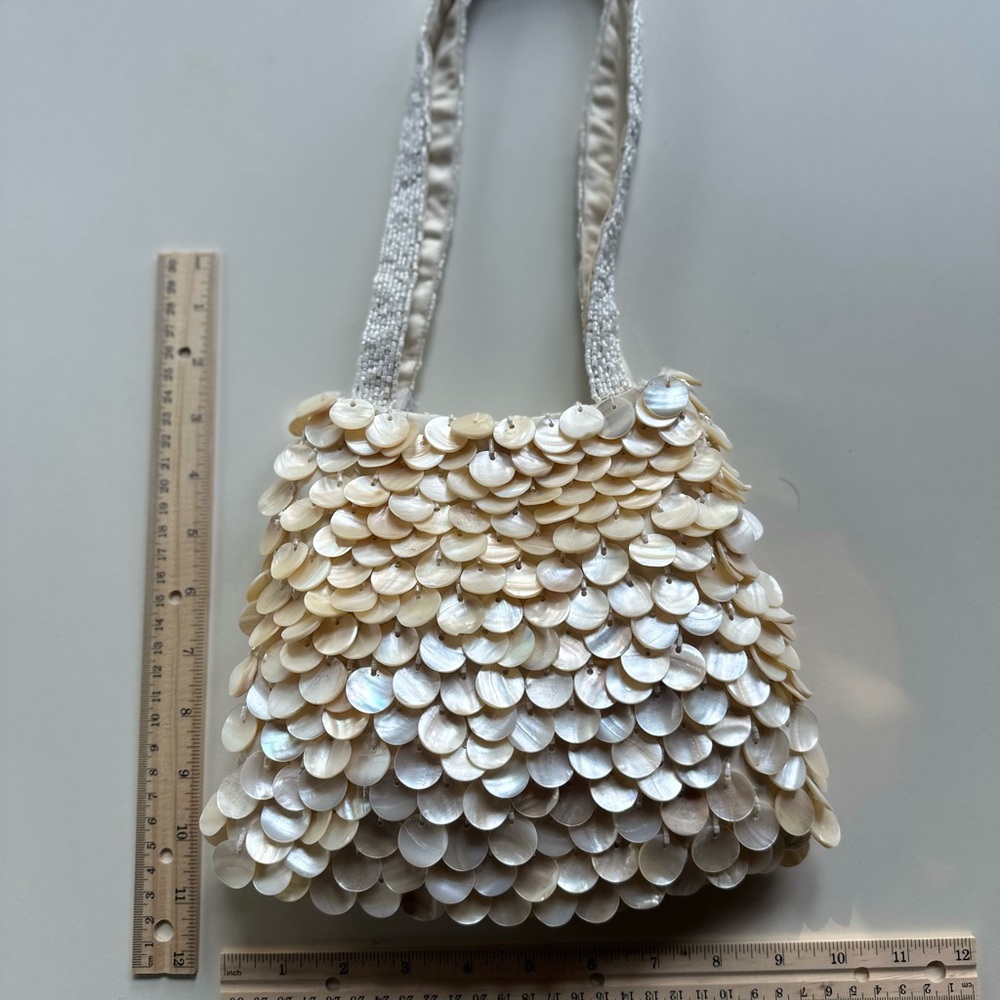 Viral beaded Elegant Cream coin pearl Women's Bag